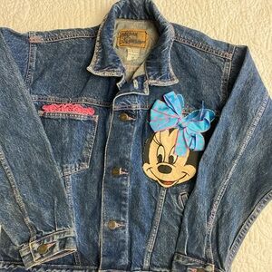 Vintage Girls Handmade Embroidered Painted Minnie Mouse Denim Jacket Size Medium